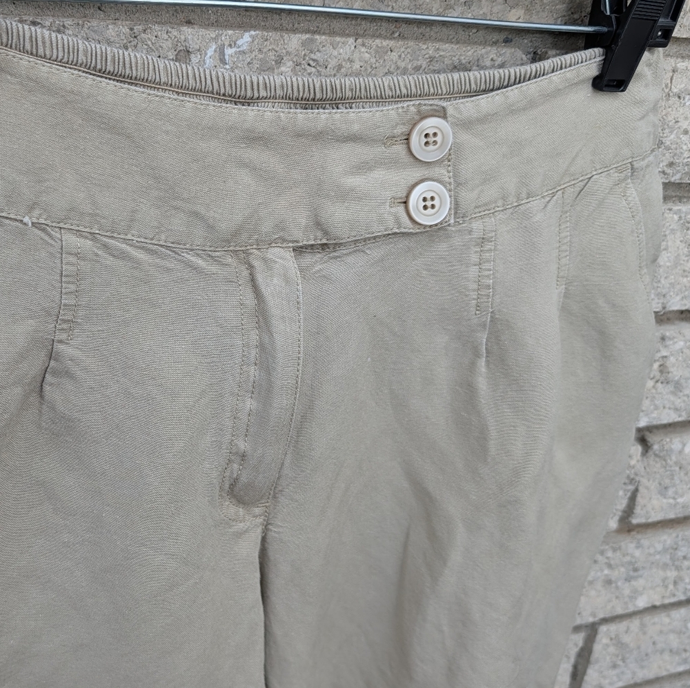 Linen Blend Ashley Stewart Pants Cropped Size 14W Lightweight Tan Pocket EUC